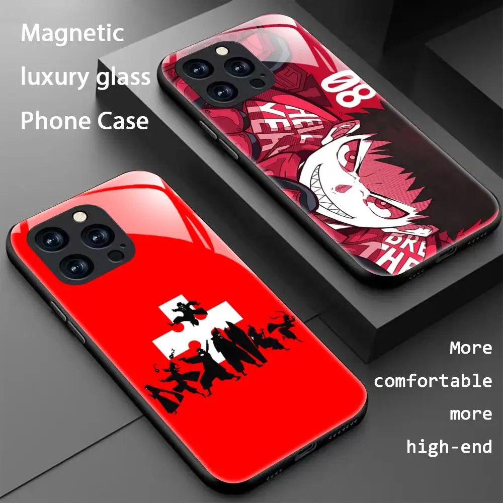 

Популярный аниме-чехол для телефона Fire Force для iPhone 16, 15, 14, 13, 12, 11 X XR XS 8 Plus Mini Pro Max, стеклянный магнитный чехол для телефона