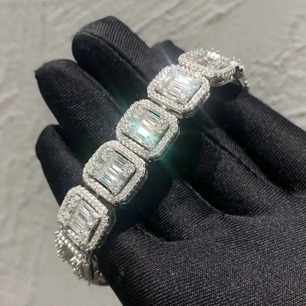 

Роскошный рэперский кубинский браслет-цепочка шириной 20 мм, багет Vvs, муассанит, бриллиант, мужской кубинский браслет-цепочка