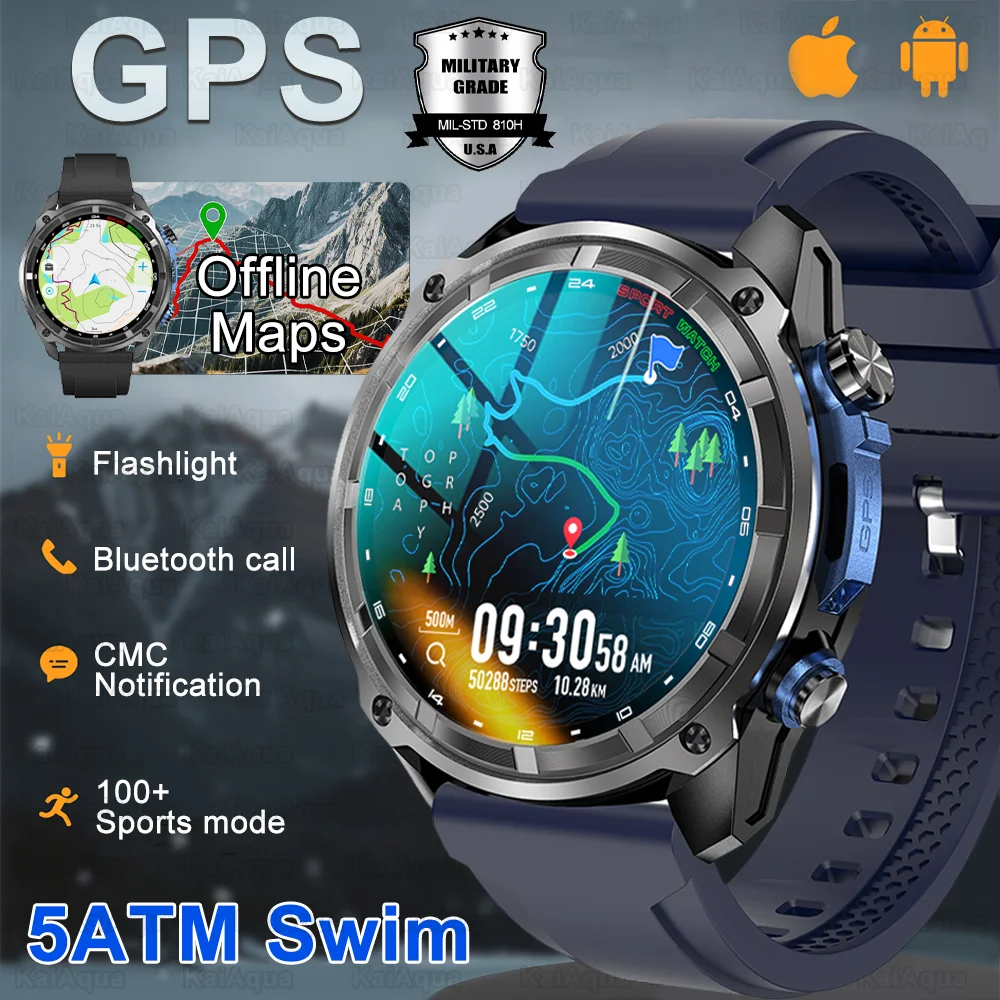 

2025 New 4GB Memory Offline Map GPS Smartwatch Always Display 5ATM Waterproof Swim Watch 860mAh Compass 170+Sports Modes Watches