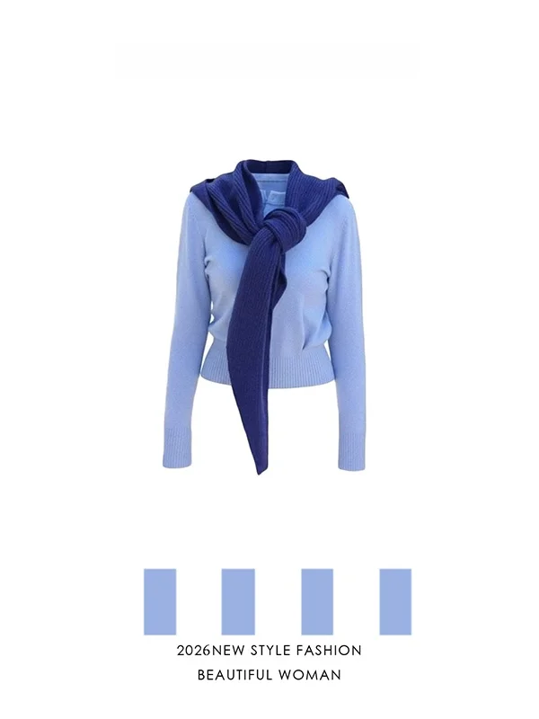 

Вязаный топ Knoinghead с дизайнерскими вставками на плечах, в университетском стиле, для весеннего сезона, с длинными рукавами, для ношения под одеждой, для больших размеров