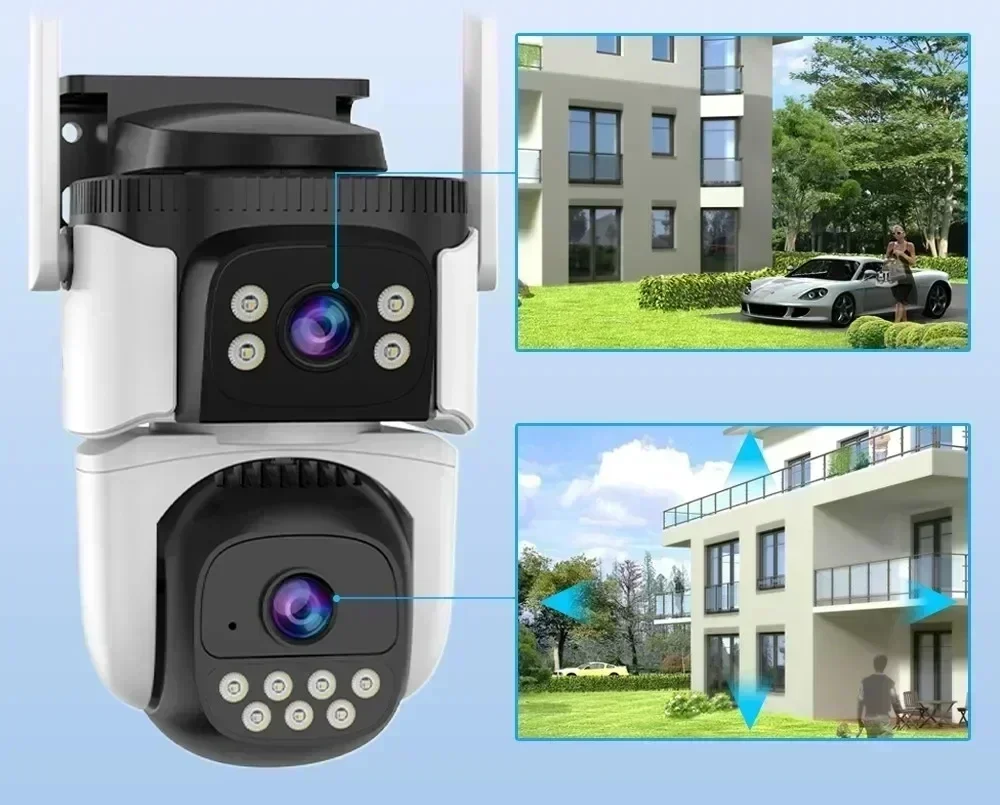 10MP WiFi Camera Outdoor 6K CCTV Dual Lens Dual Screen 360° PTZ Ai Tracking Security Protection Home Video Surveillance