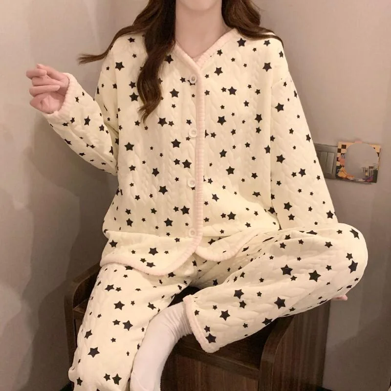 

pajamas Women's Clothing girl's winter loose cardigan keep warm Comfortable Sleepwear cute homewear Solid Color Pajamas suit