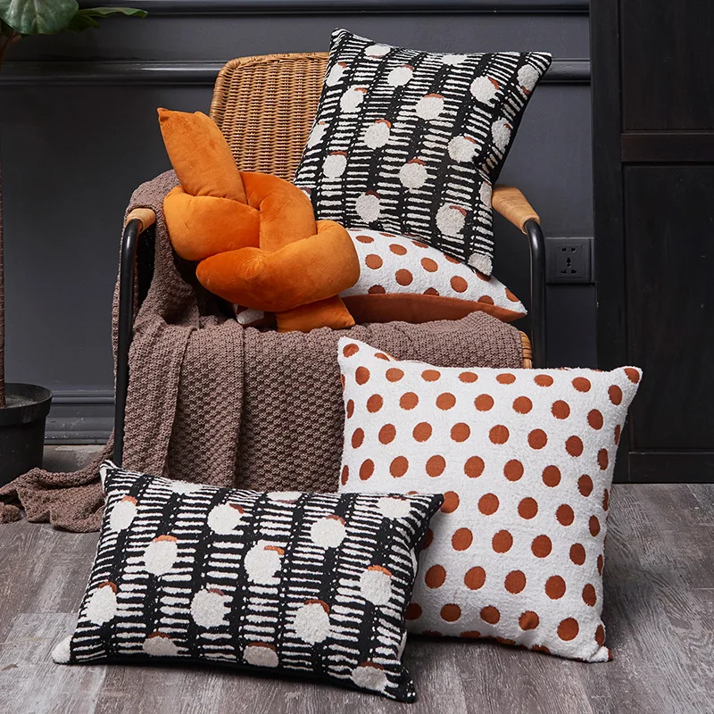 Nordic Minimalist Style Sofa Living Room Pillow Cover Throw Pillowcase Chenille Geometric Pattern Twist Strip Pillow Cover