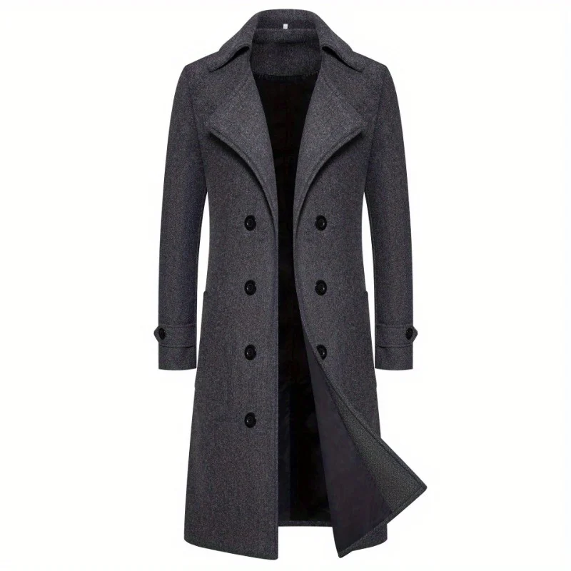 

2025 Autumn and Winter New Long Double-breasted Windbreaker Men's Woolen Coat Slim Woolen Coat Men's Costumes Accessories