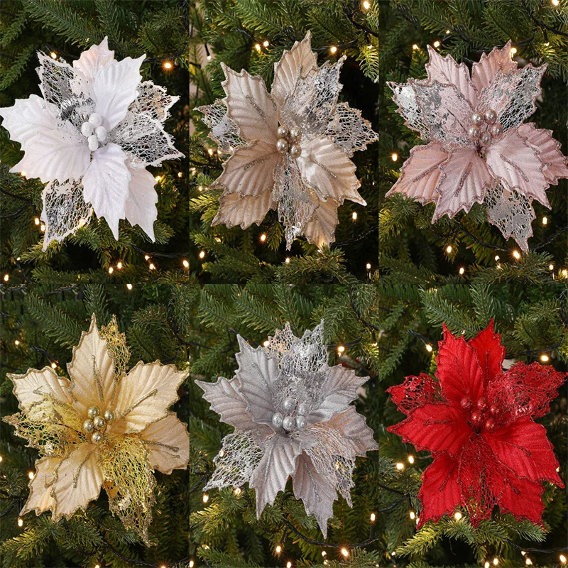 24cm simulierte Weihnachts blume Ahornblatt Weihnachts baum Ornamente Frohe Weihnachten Dekorationen Neujahr Home Party liefert