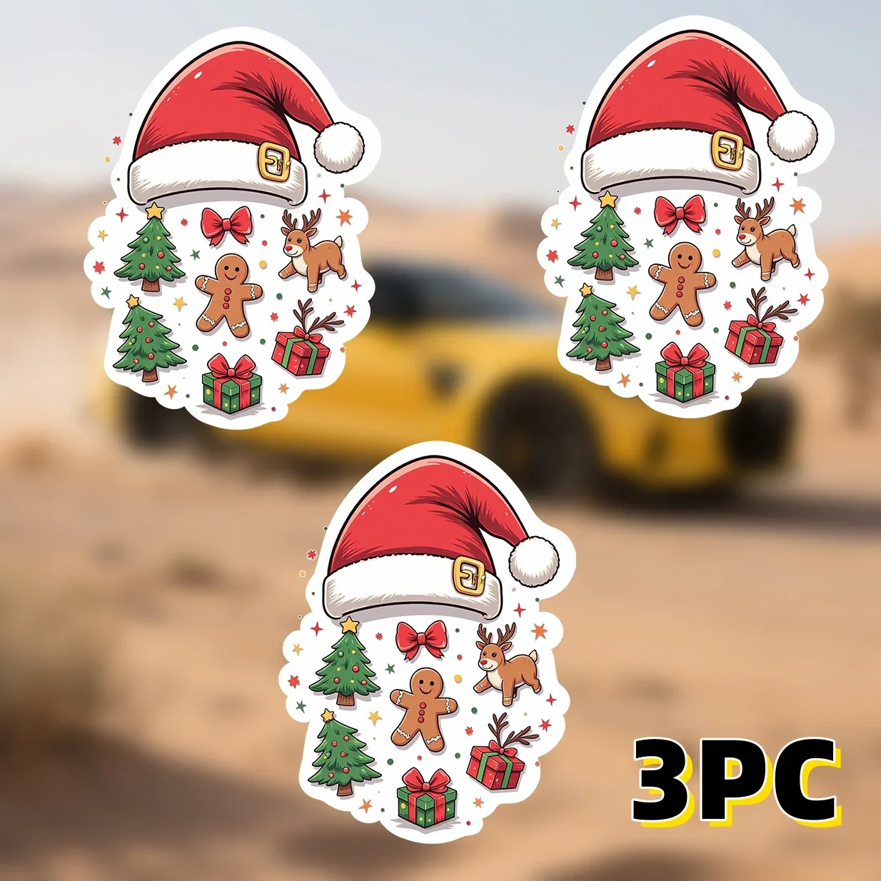 

«Рождественская шляпа Санта-Клауса и элементы» 3 шт. наклейка на автомобиль и мотоцикл, праздничный набор наклеек для украшения автомобиля мото