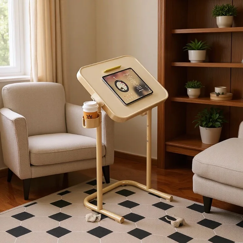 Height Adjustable Lift Side Table with Casters Mobile Coffee Table for Living Room Sofa Home Office