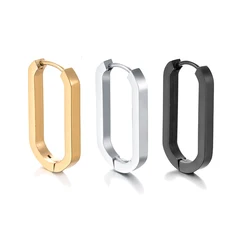 Glossy Stainless Steel Hoop Earrings For Women Men Hip Hop Steapunk Round Oval Heart Black Gold Silver Color Huggie Jewelry Gift