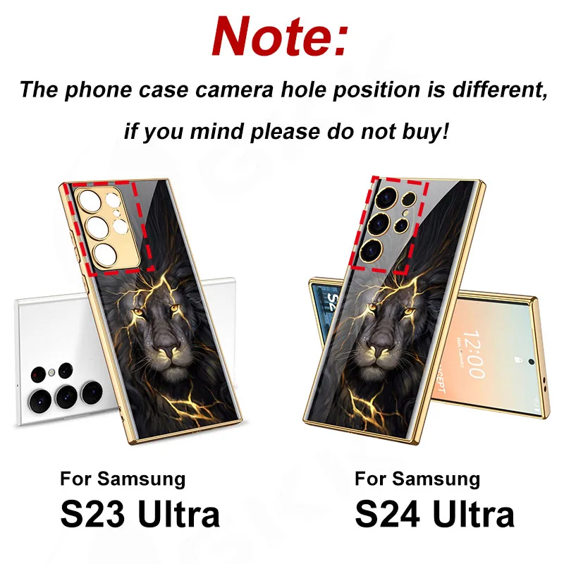 Luxury Plating Tempered Glass Case For Samsung Galaxy S24 Ultra Painted Glass Anti-knock Hard Cover For Galaxy S24 Ultra Case