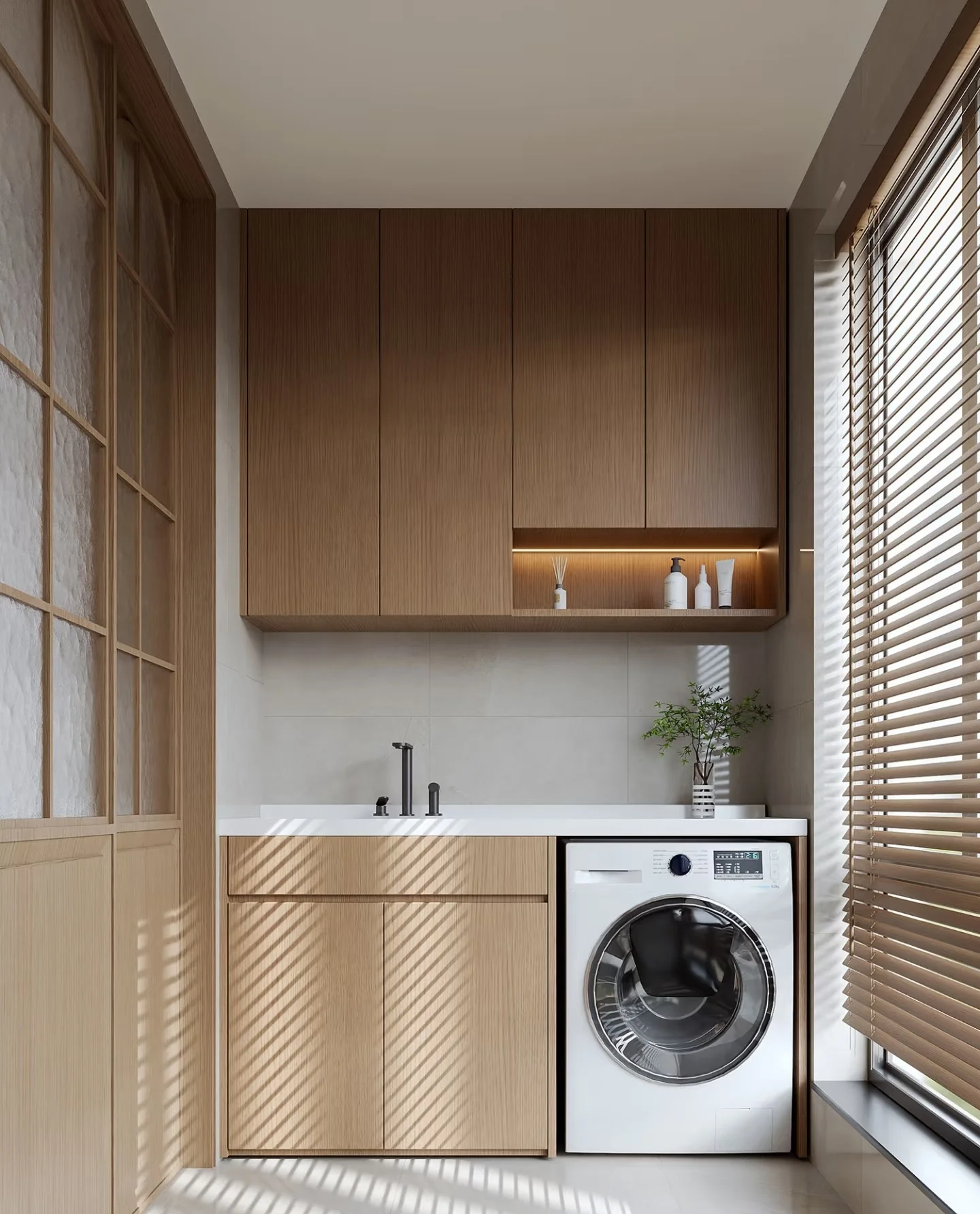 Washing Machine CabinetModern Wooden Balcony Washing Machine Cabinet With Adjustable Height For Easy Assembly