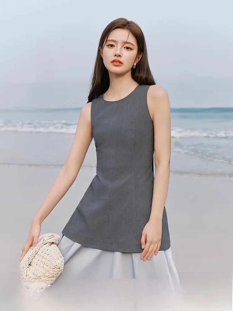 

Новая женская летняя приталенная майка-жилет А-силуэта с круглым вырезом, из хлопка, полиэстера и спандекса, средней длины