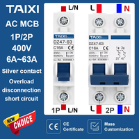 AC Circuit breaker MCB DZ47  6A 10A 16A 20A 25A 32A 40A 50A 63A 220V Circuit Overload, Disconnect, Short Circuit Protection