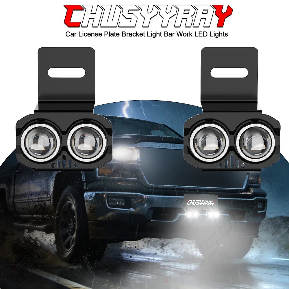 ChuSyyRay 2Pcs General Motors License Bracket LED Lamp IP68 Waterproof Plate Fog Lights Bumper License LED Work Light for Truck SUV, Tahoe Silverado Sierra 1500 2500HD Bull Bar