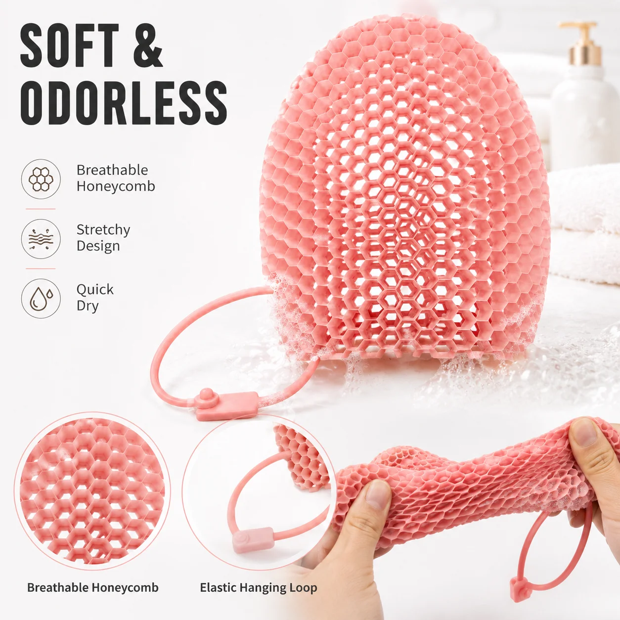 Honeycomb Exfoliating Bath Mitt Body Scrub Multi Color Breathable Skin Care Tool for Shower Cleansing view 4