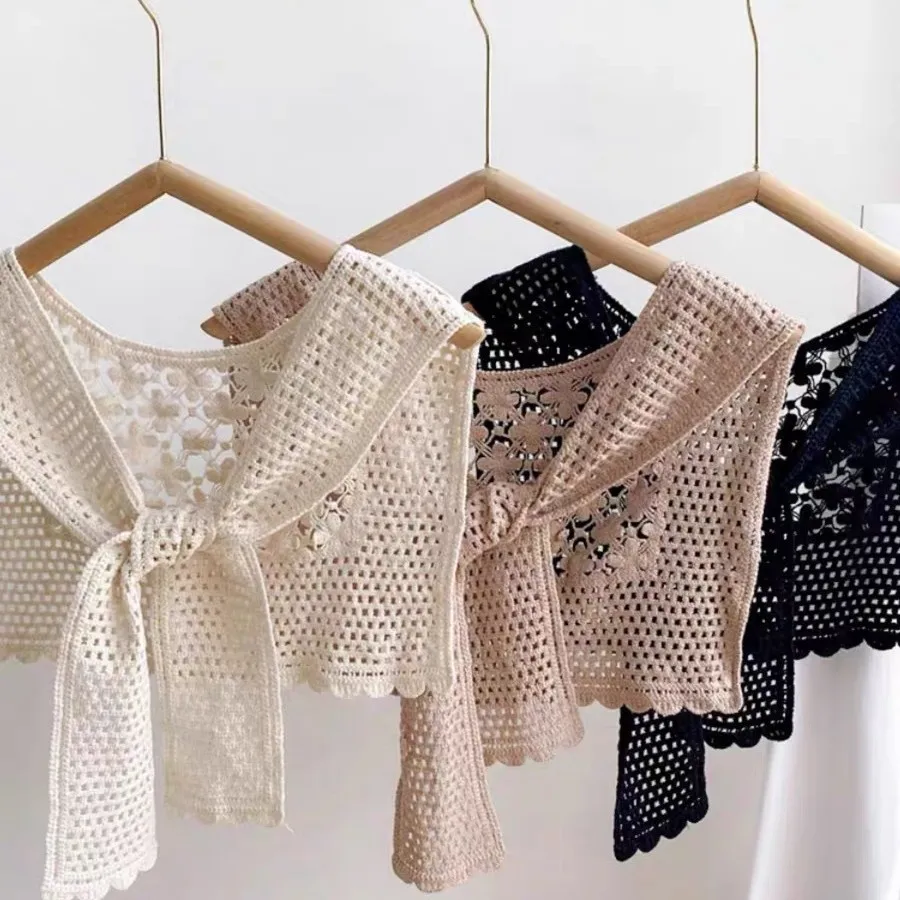 春秋ニット中空ショルダーラップ女性用純綿高品質韓国風ショルダーパッドフェイクカラーオフホワイト