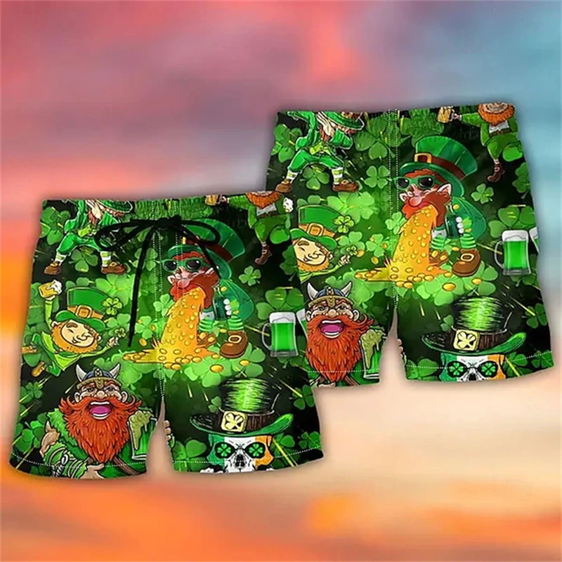 St.Patrick’S Day 3d Print Pattern Short Pants Men Green Beach Shorts Casual Hawaiian Holiday Swim Trunks Kid Shorts Quick-drying