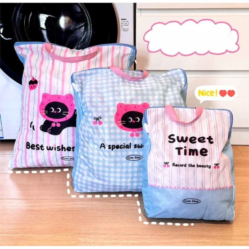 

Portable Cute Cartoon Cat Laundry Bag Anti-deformation Breathable Mesh Bag with Handle Anti-Winding Storage Bag
