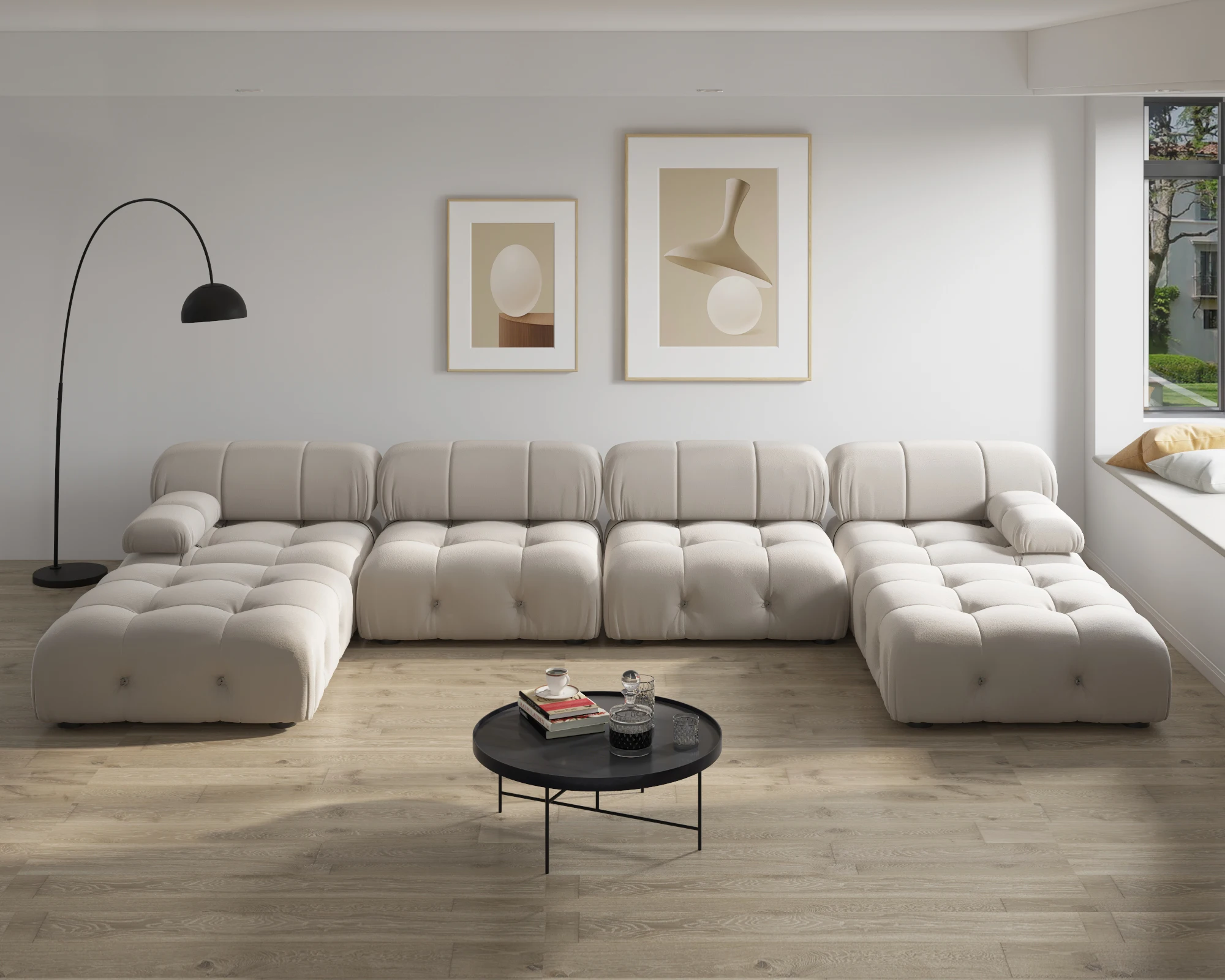 Modern Sectional Sofas Living Room U-Shaped Minimalist Velvet Fabric Large Sofa Couches Luxury 6-Seat Couch with Chaise Ottomans