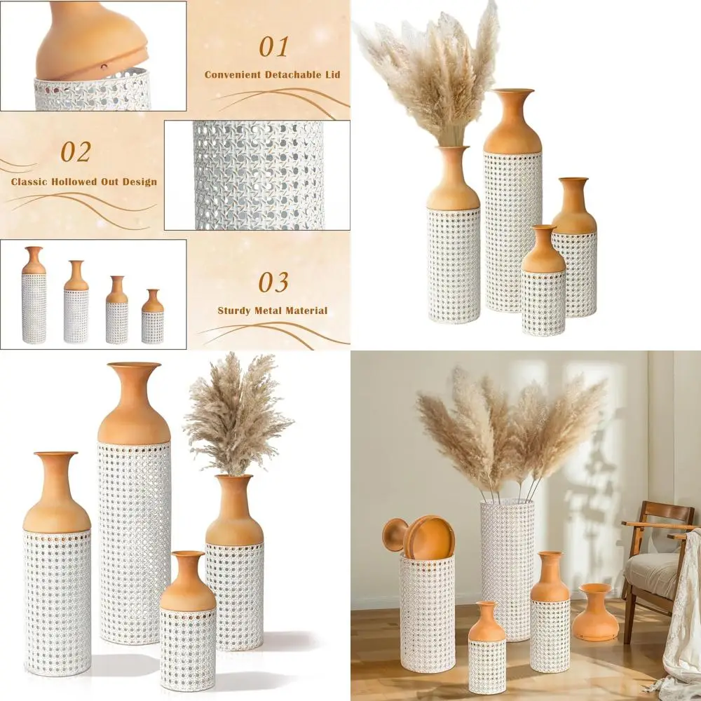 

Набор из 4 металлических напольных ваз, высокие вазы для домашнего декора в белом и желтом цветах (27, 20, 16, 12 дюймов)