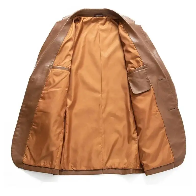 Mens Business Casual PU Leather Blazer Jackets Fashion Slim Fit Motorcycle Suede Solid Color Outerwear Plus Size