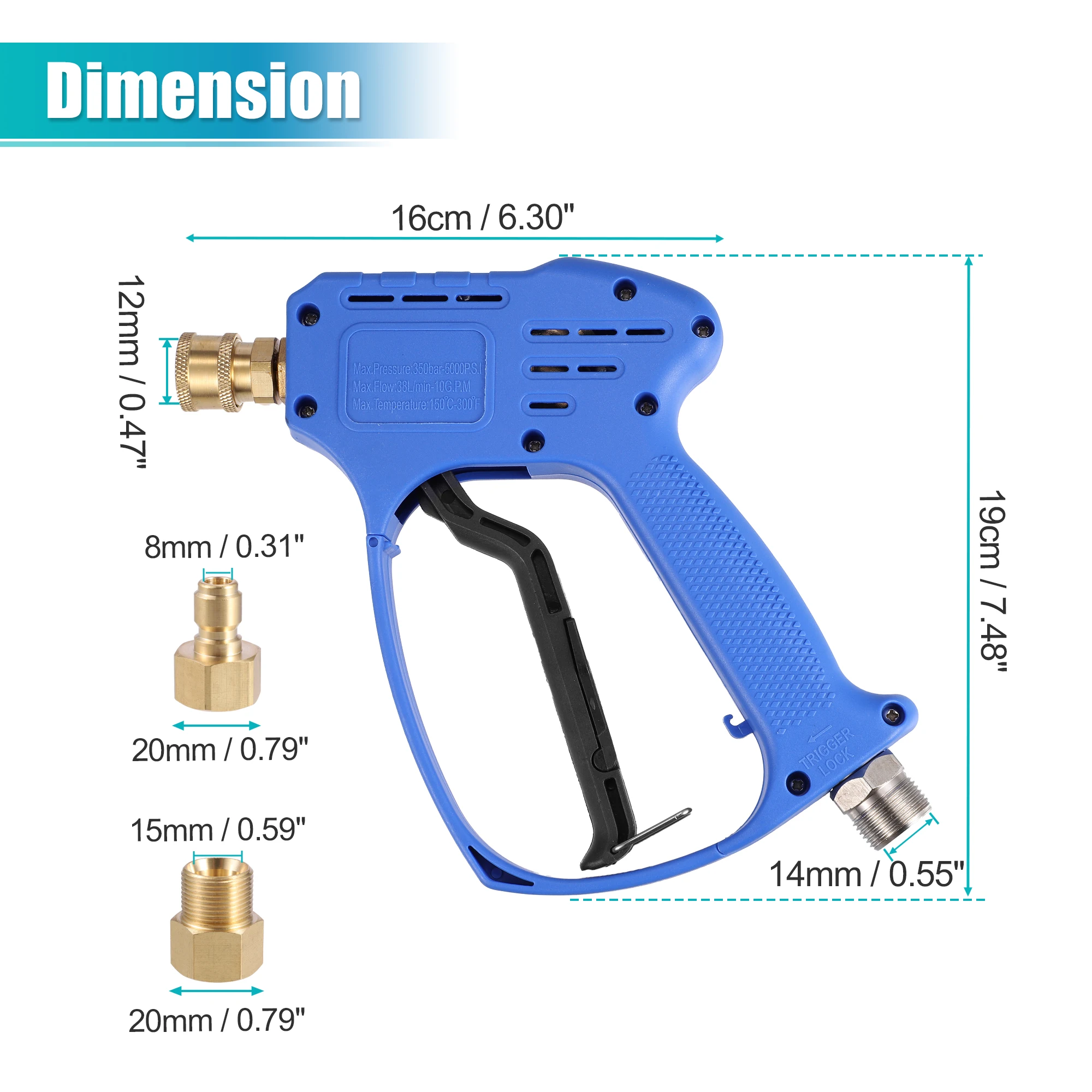 uxcell 3/8 Inch High Pressure Car Clean Washer Snow Foam Gun Tool Power Washer Short Gun Set Quick Connector Spray Nozzles