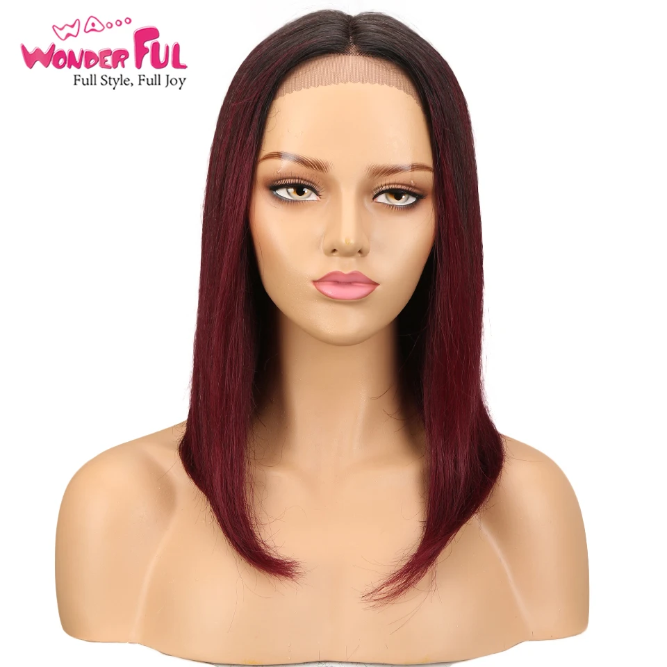 Red Woderful 99J# Straight Human Hair Wigs Lace Frontal Wig Natural  Brazilian Remy Hair Wigs 1B# Rebecca Wig For Black Women