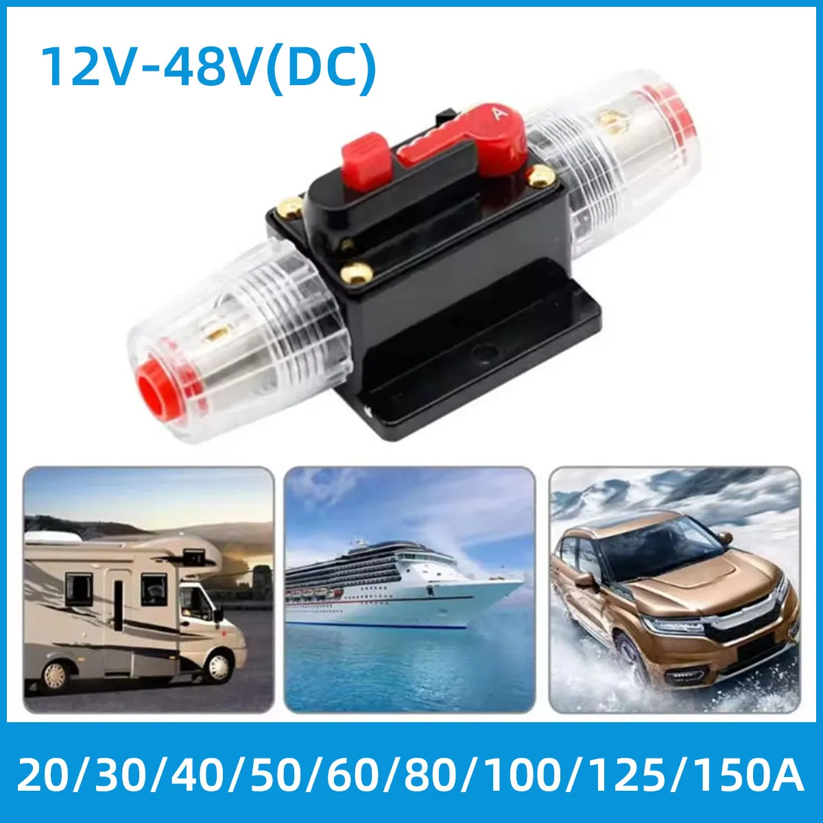 

1PC 12V-48V DC Car Audio Circuit Breaker Reset Fuse Holder Stereo Protection System With Dual Automatic Switch Fuse Holder