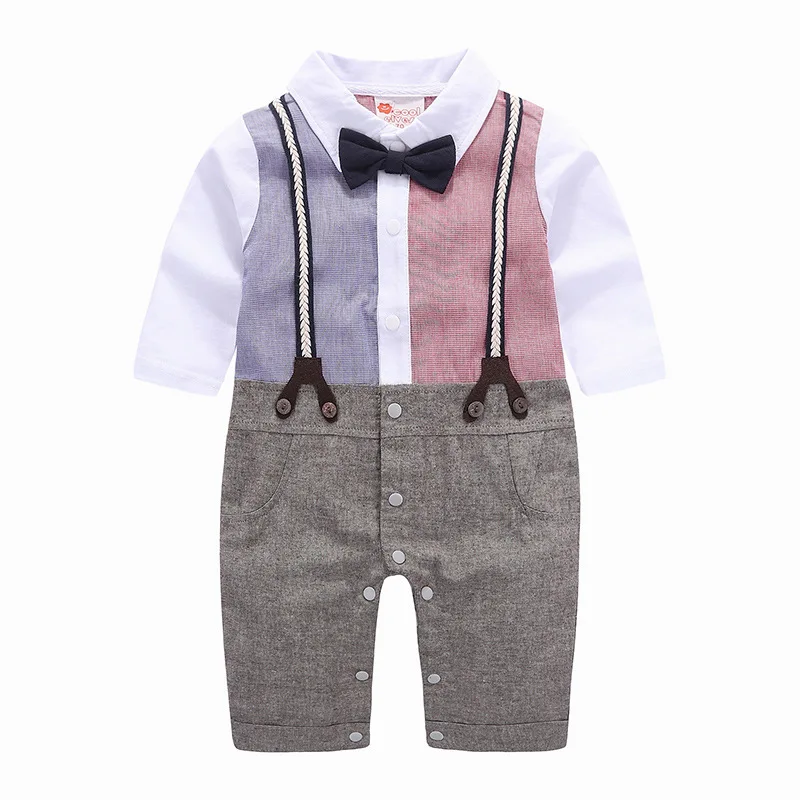 Newborn Photography Romper Gentlemen False Strap Bodysuit Inafnt Formal Suit for Baby Cotton Long Sleeve Jumpsuit Clothes