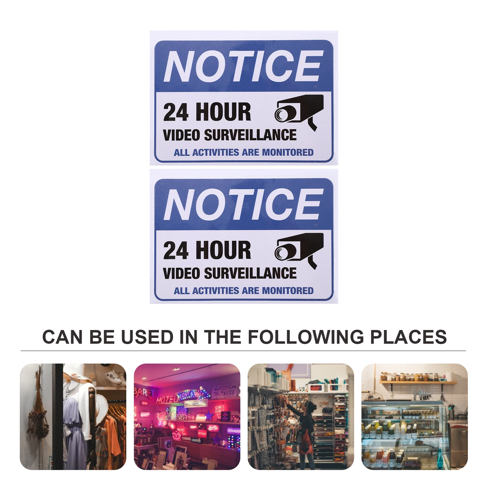 2Pcs Monitored Warning Stickers Premium Security Surveillance Video Decal for Public Places Shops Cars 24h Video Monitored