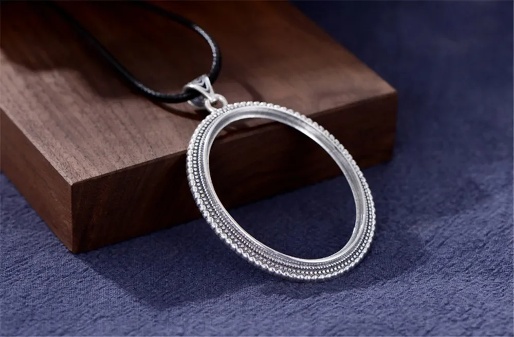 Pendant Blank (38x48mm Oval Blank) Antique Style Thai Sterling Silver Oval Cabochon Pendant Base Pendant Setting