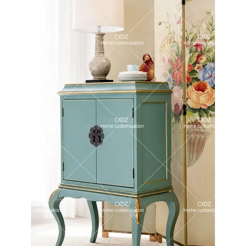 New Chinese Style Solid Wood Painted Porch Cabinet Living Room Decoration Storage Dining Side Cabinet Villa Model Room