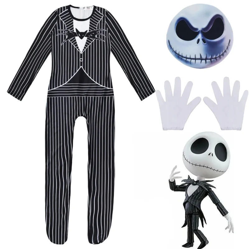 Nightmare Before Christmas Jack Skellington Halloween Jack Skellington Cosplay Costume for Kid Boy Carnival Children Clothing