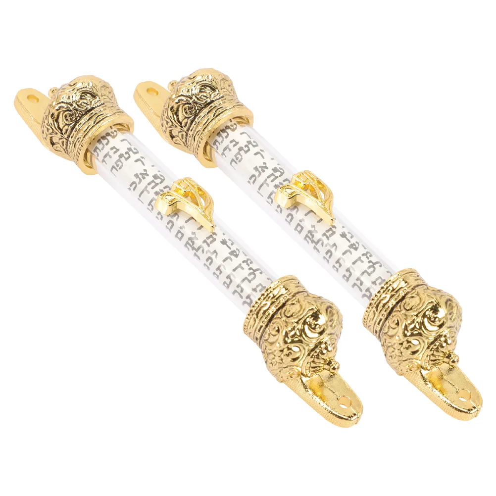 

2pcs Bible Crown Metal Mezuzah Scroll Home Door Side Jewish Gifts Hannukah Religious Delicate Door Mezuzah Decor Curtains