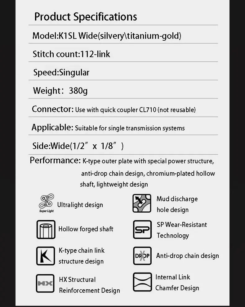 KMC Z1eHX\K1\HL1 BMX سلسلة أحادية السرعة نصف ربط سلسلة عالية القوة سلسلة سرعة واحدة