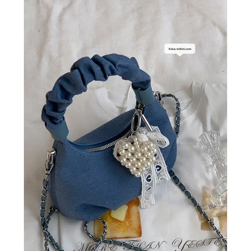 

2025 New Fashion Korean Versatile Chain Crossbody Bag Denim Handheld Cloud Underarm Bags for Women