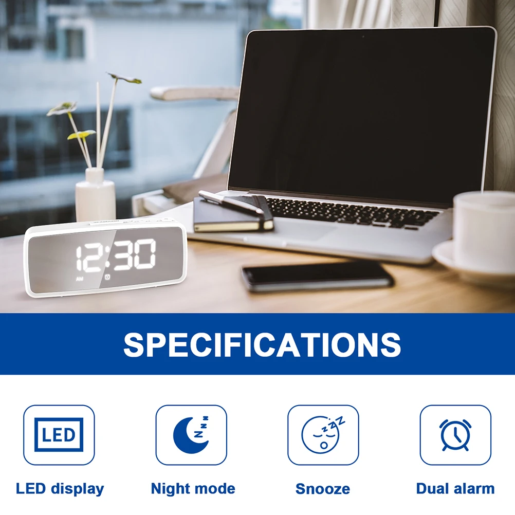 

1 set Electronic Alarm Multifunction Mirror Led Digital Small Compact Bedroom Home Bedside Desktop Clock Decorative Alarm Clock