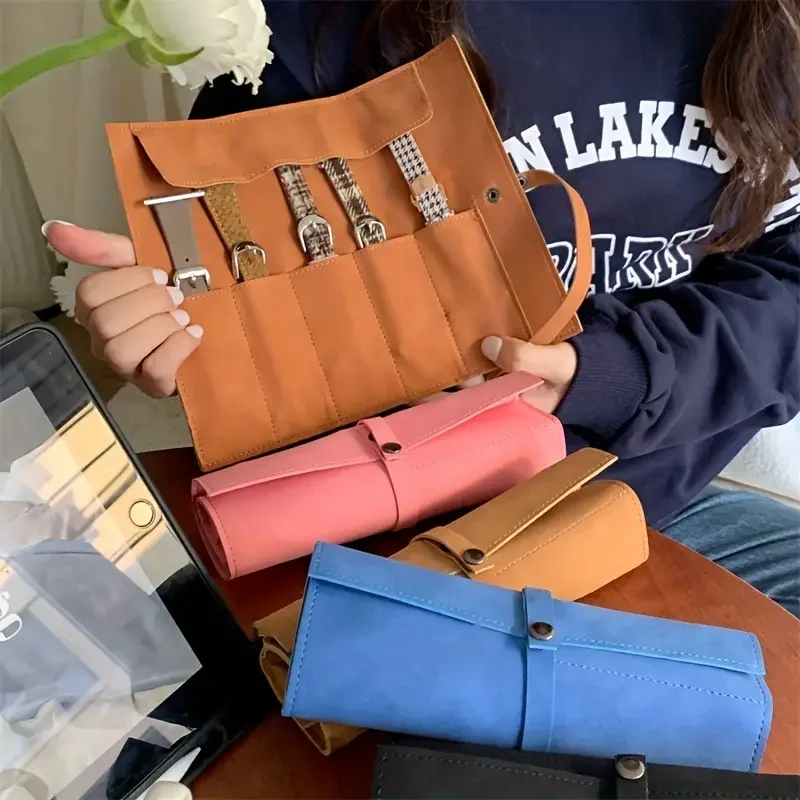 5 슬롯 시계 밴드 롤 주최자 가죽 여행용 보관 케이스 방수 다기능 휴대용 시계 스트랩 홀더 상자