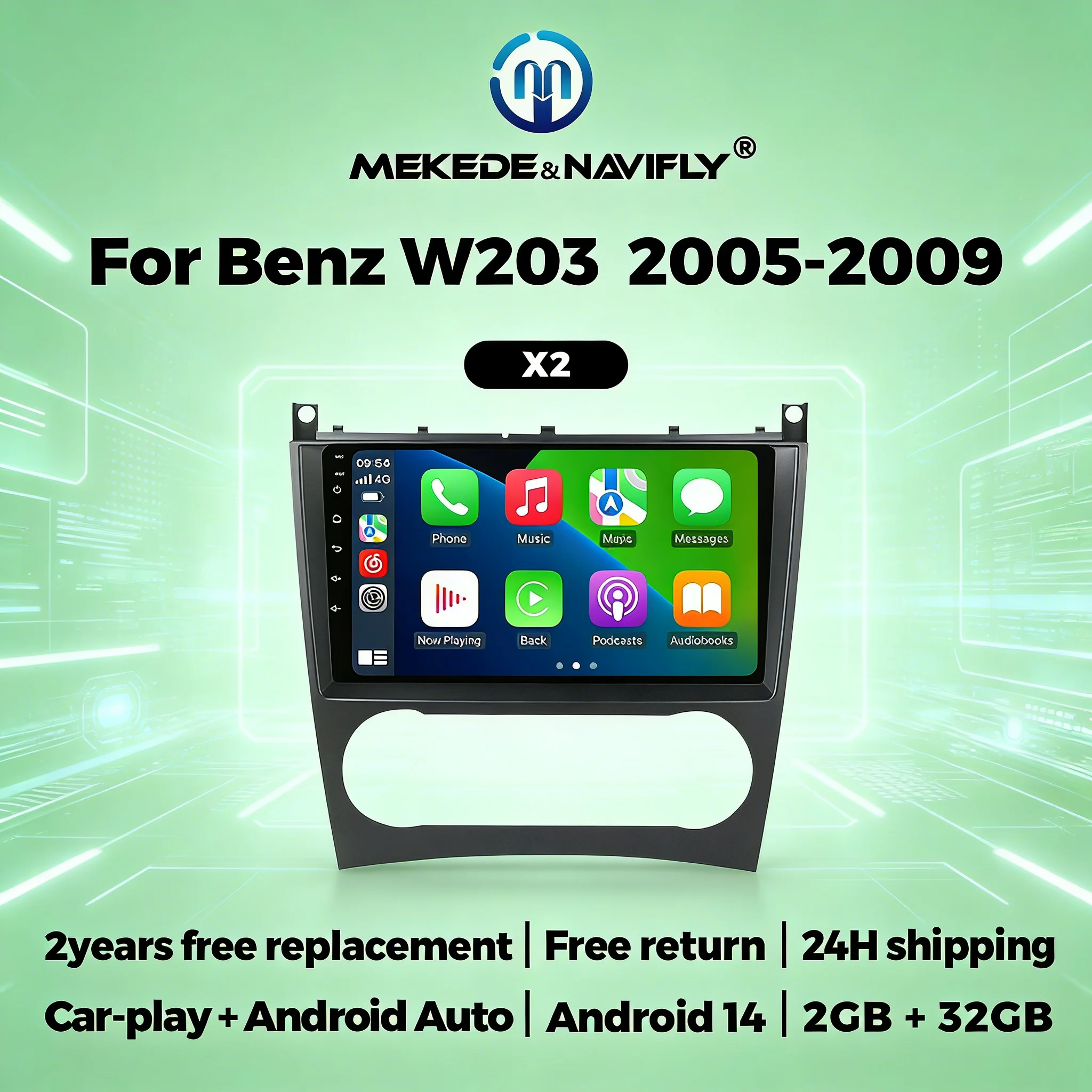 

Автомобильное радио Android14 для Mercedes Benz W203 W209 C180 C200 C220 C230 2005-2009, беспроводной мультимедийный плеер Carplay, BT FM, авторадио