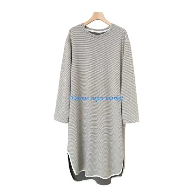 090B ثوب نوم مخطط حراري للأمهات نسيج أكريليك ناعم فضفاض مناسب للتنفس ملابس نوم للحمل لراحة الشتاء #3