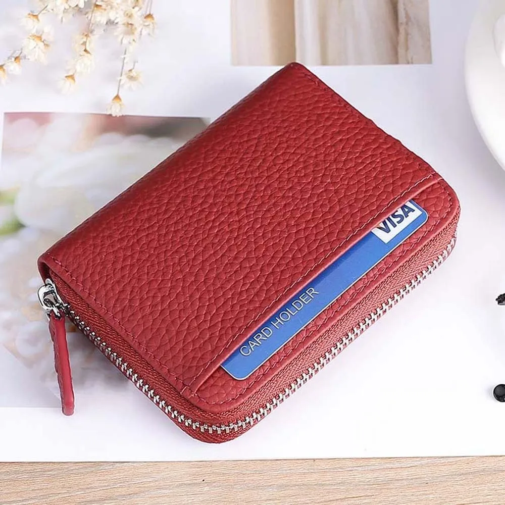 Thin RFID Protection Wallet Anti-splash Water Leather Organ Coin Purse Solid Color Simple Short Portable Card Bag Student