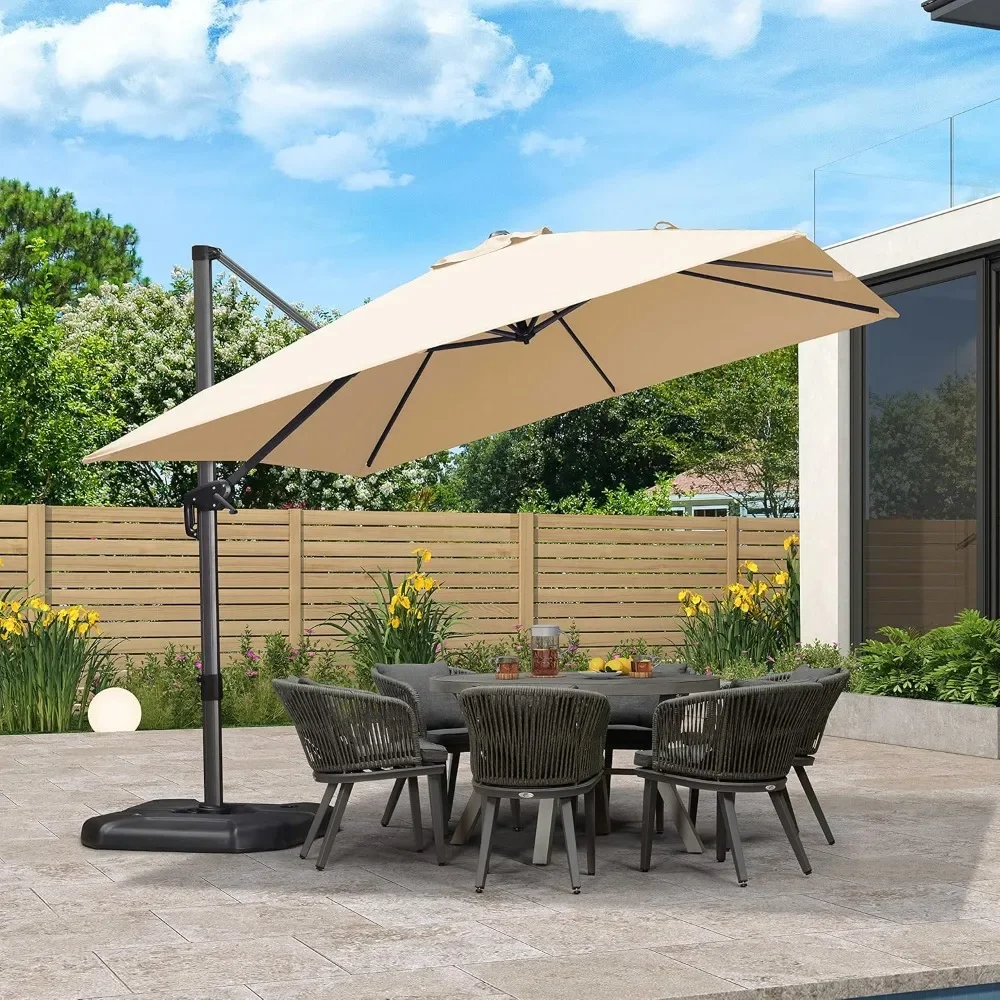 

10 Feet Patio Umbrella Outdoor Cantilever Square Umbrella Aluminum Offset Umbrella with 360-degree Rotation for Garden