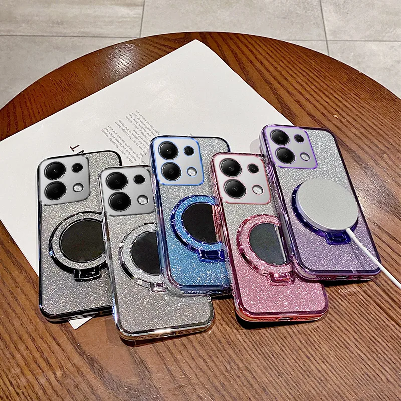 Mirror Glitter Case For Redmi Note 7 8 9S Note 10 Note 12 Pro 12S 12 Turbo Note 13 Pro Plus Magnetic Bracket Plating Phone Cover