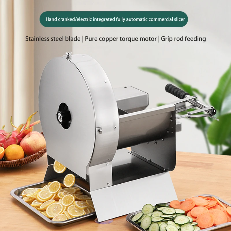 Электрическая и ручная нарезка двойного назначения с увеличенной практичной ручкой для овощей и фруктов, стержень под давлением из нержавеющей стали, нарезка для еды