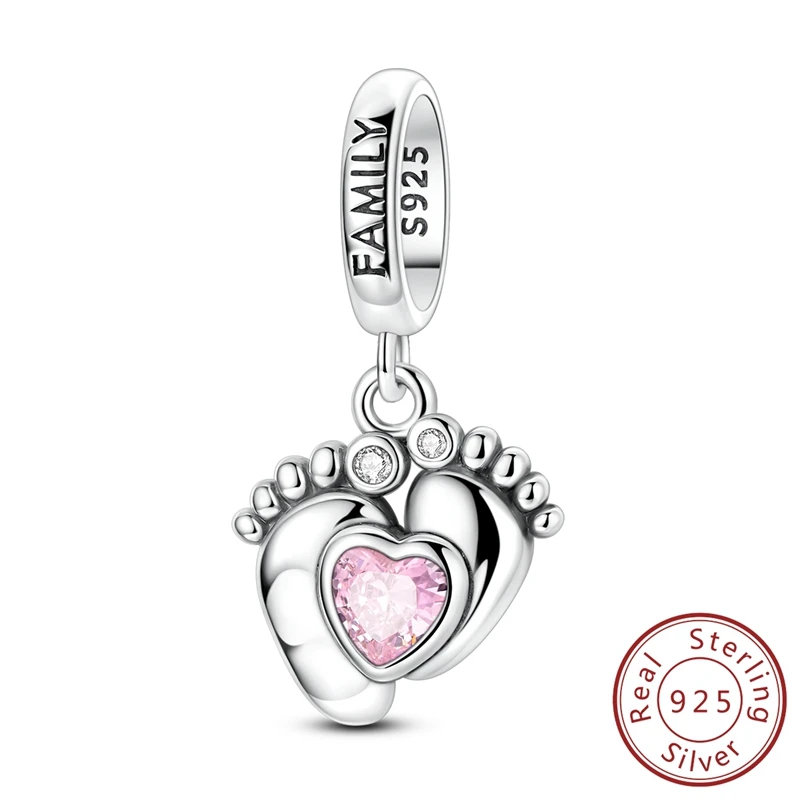 

Fashionable 100% 925 Sterling Silver Parents' Footprints Love Dangle Charm Fits Bracelet For Women Luxury Jewelry Gifts