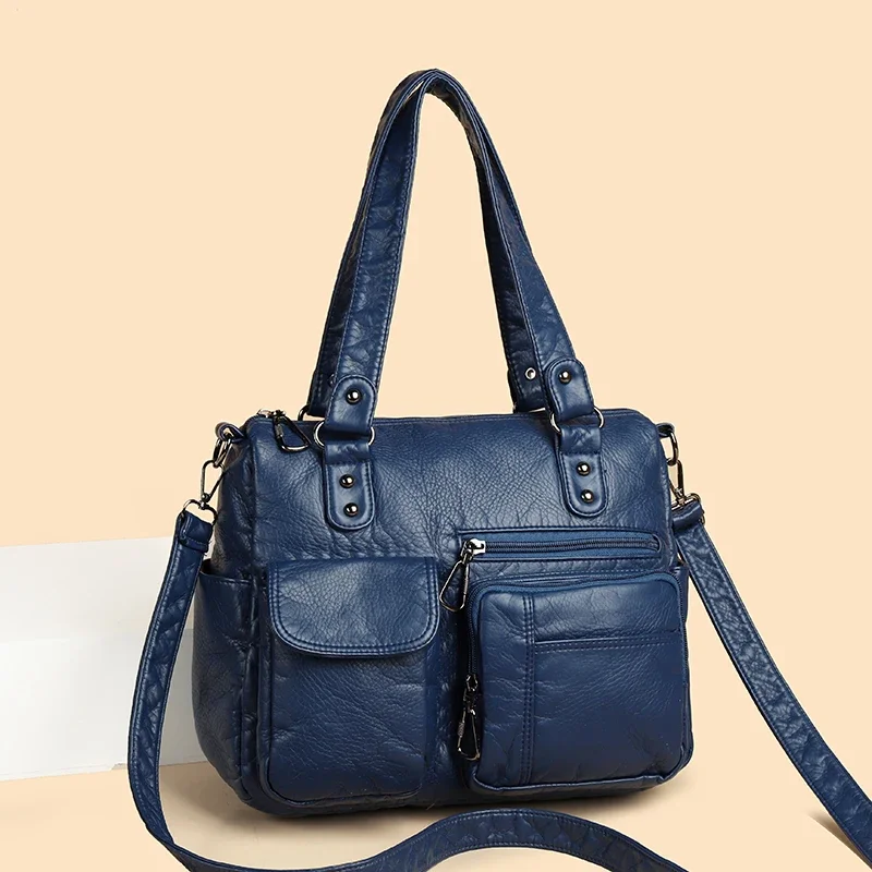 

High Quality Large Capacity Soft Leather Women Totes Bags Vintage Luxury Ladies Handbags Fashion Solid Female Messenger Tote Sac
