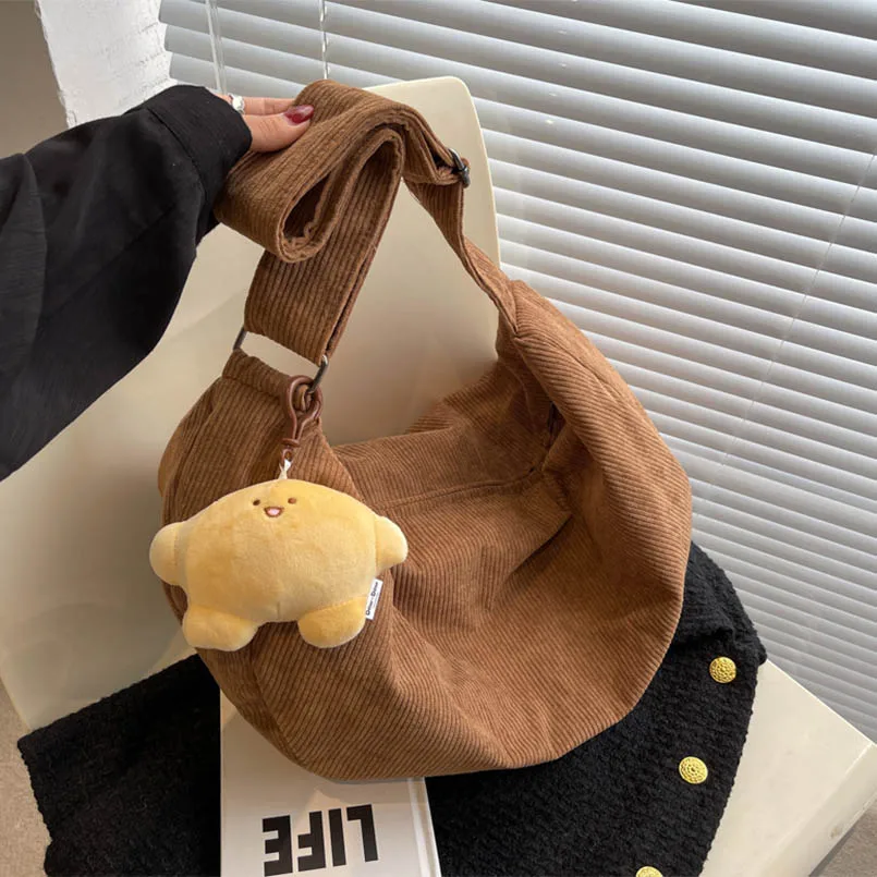 Corduroy Women Campus Large Capacity Shoulder Crossbody Messenger Bag Hobos Female Sumpling Purse
