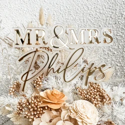 Personalized Gold Acrylic Cake Sign Mr and Mrs Double Tier Cake Toppers,Custom Name Wedding Cake Topper Birthday Cake Dec