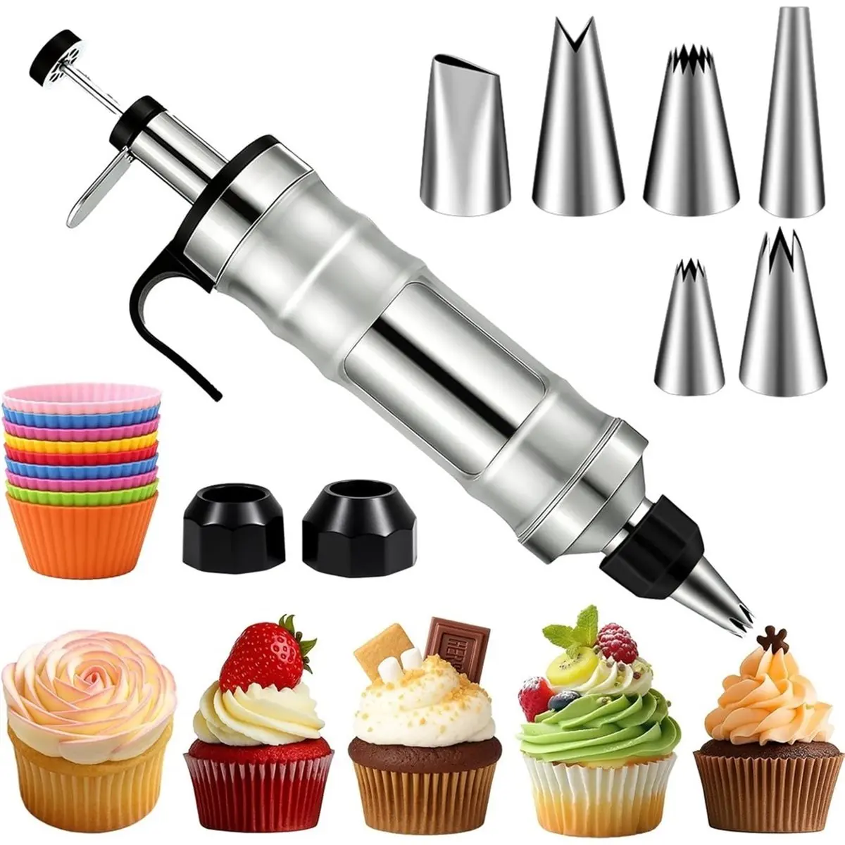A77K Dessert Decorating Syringe Set, Icing Piping Kit Cake Decorating Tools, 6 Piping Icing Nozzles, Cupcake Decorating Kit