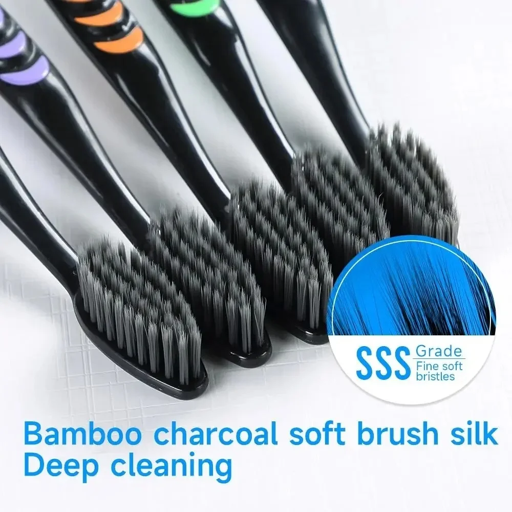 10 Pieces Bamboo Charcoal Toothbrush Set Ultra Fine Soft Black Bristle Teeth Whitening Couple Household Daily Oral Cleaning Tool