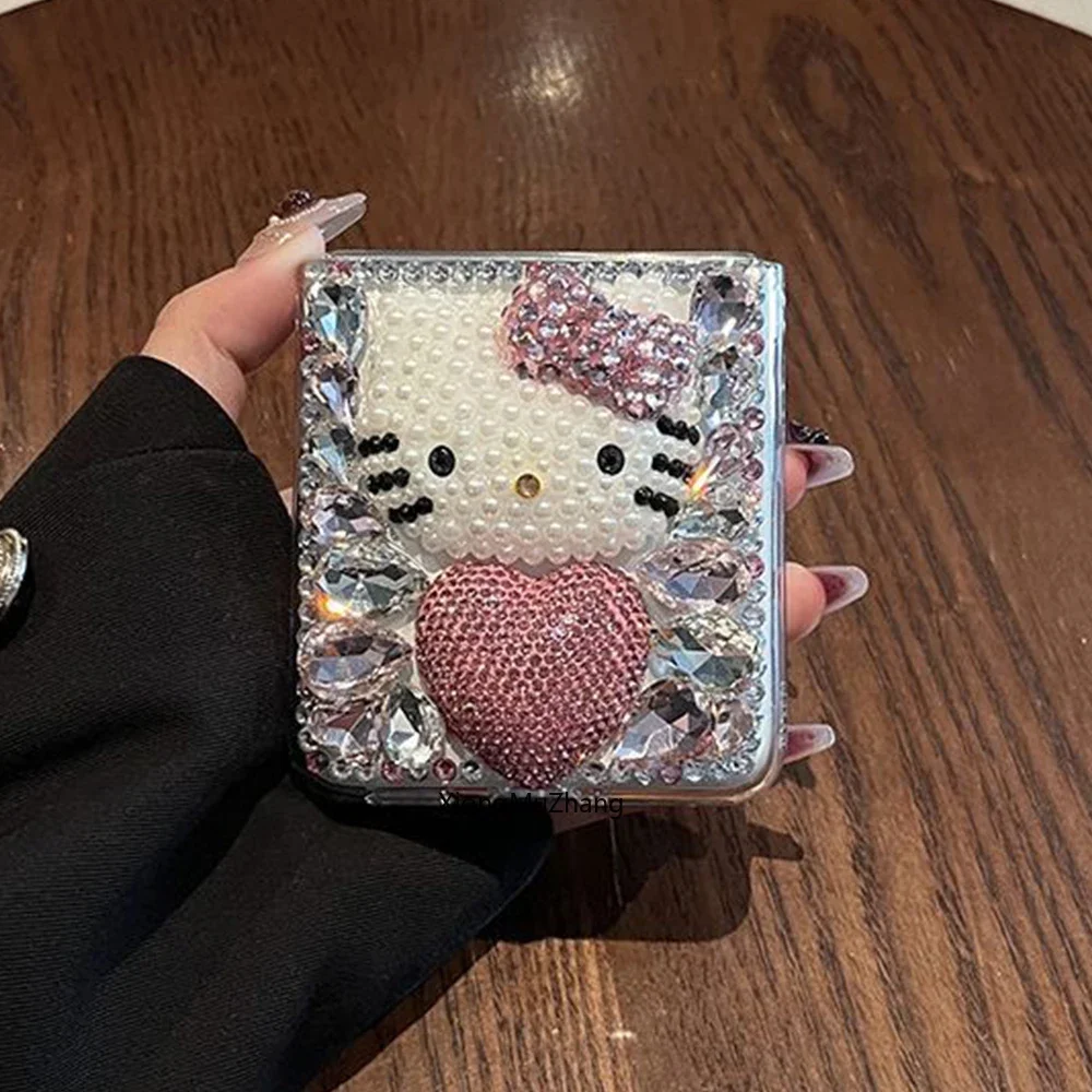 

Sanrio Hello Kitty Bling Full Diamond Case for Samsung Galaxy ZFold 6 ZFold 7 5 Z Fold4 Z Fold3 Woman Shiny Gem Protective Cover